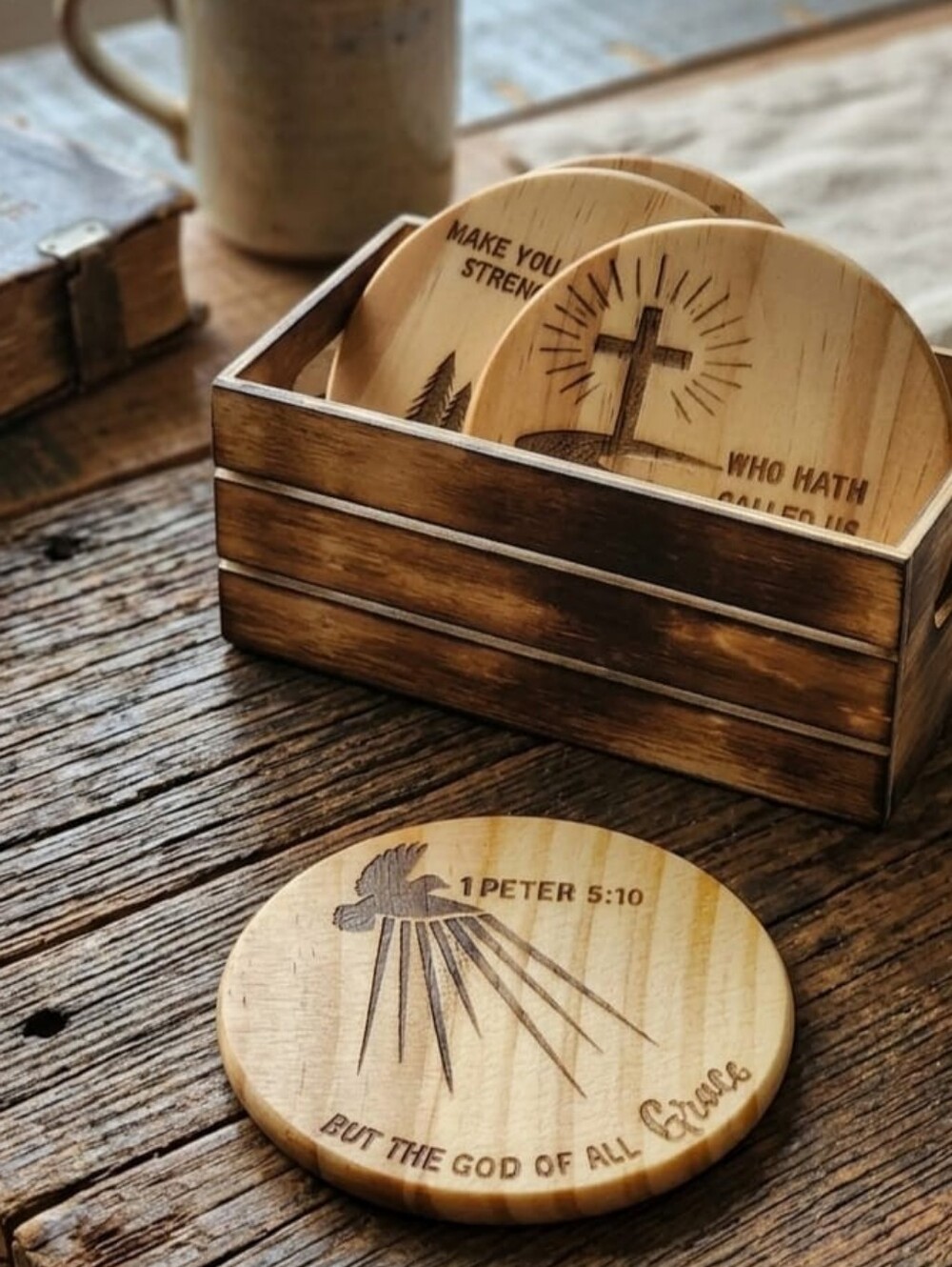 Inspirational wooden Coaster Set of 4